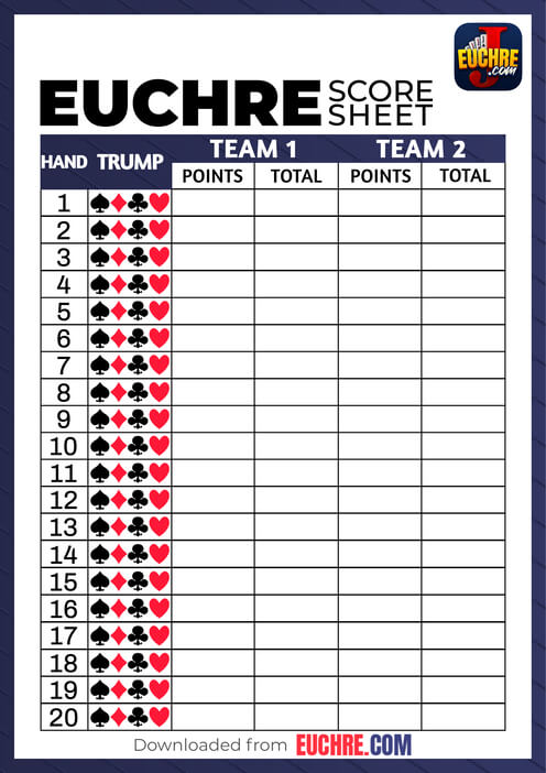 Online Euchre Tournaments & Downloadable Score Cards