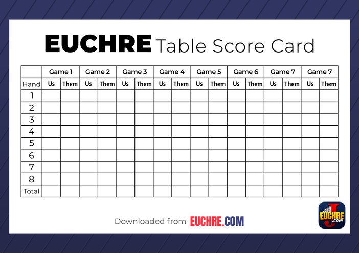 Online Euchre Tournaments Downloadable Score Cards